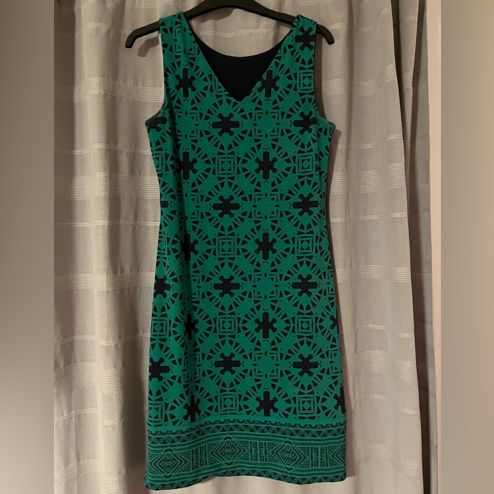 Green and navy sun dress - reversible to solid navy